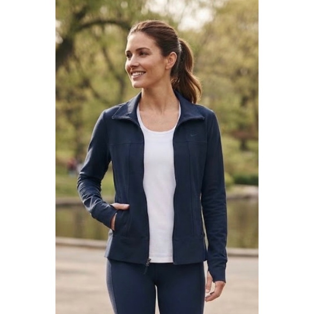 Vintage Nike Dri-FIT Full Zip Track Jacket Womens Small Navy Blue Y2K Mock Neck